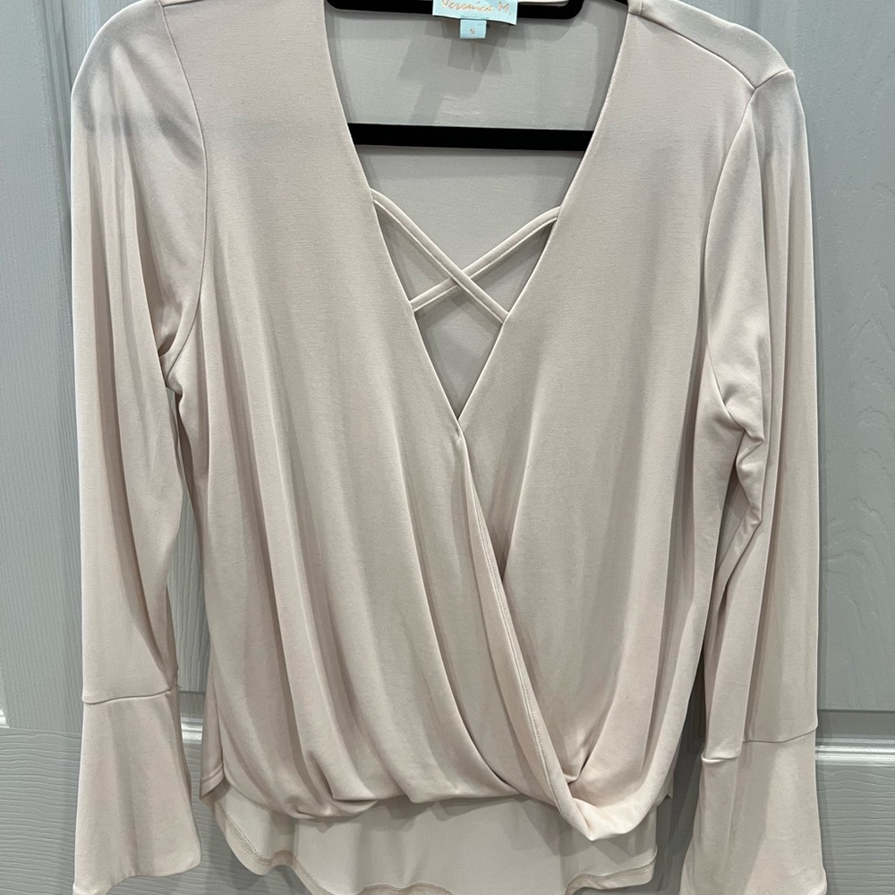 Veronica M Cream V-Neck Blouse
